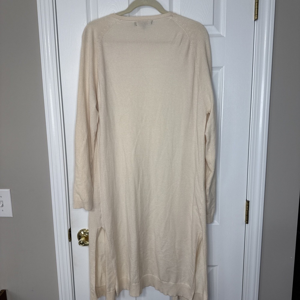 Love Tree Cream Beige Long Duster Cardigan Open Front Pockets Soft Knit L - Picture 8 of 11